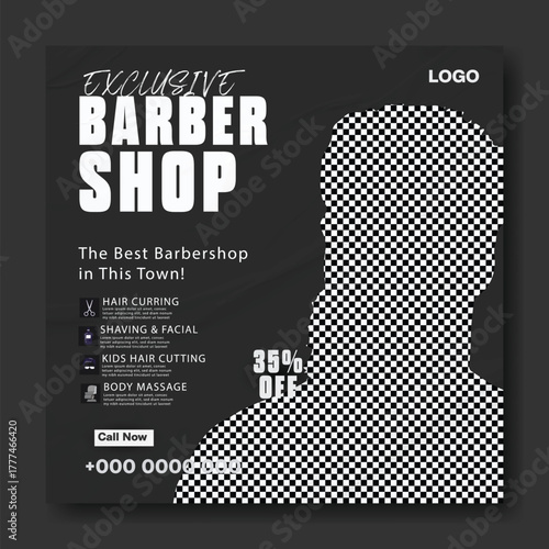 Modern barber shop advertisement with professional haircut services and discount offer.
Vintage barber shop magazine cover featuring classic hairstyles and grooming techniques.