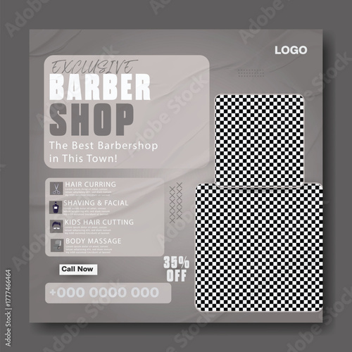 Modern barber shop advertisement with professional haircut services and discount offer.
Vintage barber shop magazine cover featuring classic hairstyles and grooming techniques.