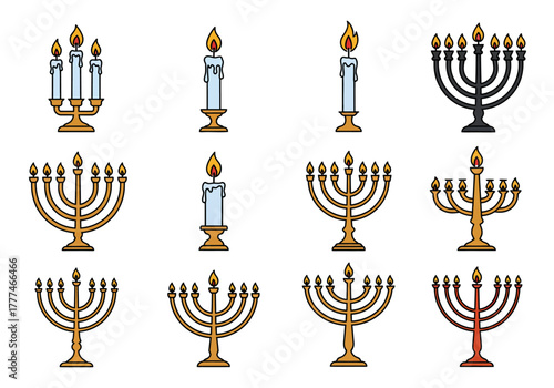 Diverse Menorah Set for Hanukkah Celebrations Vector Illustration