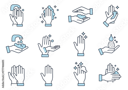 Handwashing Guide Vector Icons for Hygiene and Health Promotion