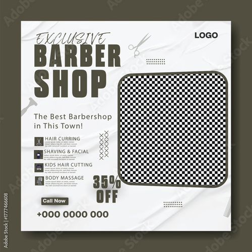 Modern barber shop advertisement with professional haircut services and discount offer.
Vintage barber shop magazine cover featuring classic hairstyles and grooming techniques.