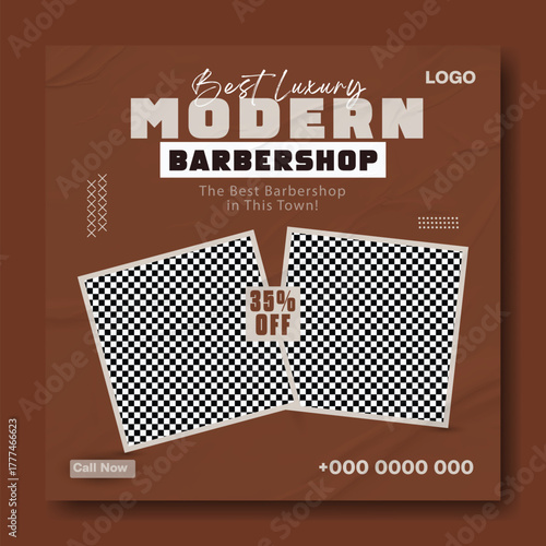 Modern barber shop advertisement with professional haircut services and discount offer.
Vintage barber shop magazine cover featuring classic hairstyles and grooming techniques.