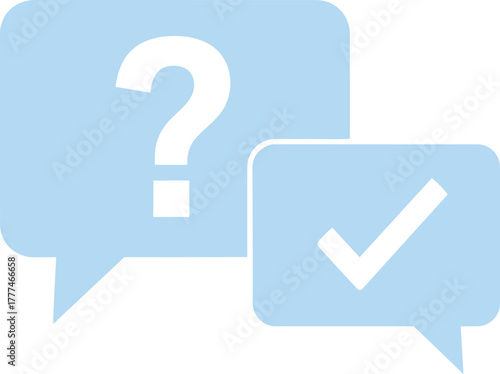 Question mark and check mark in speech bubble