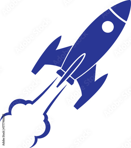 Blue rocket ship launching