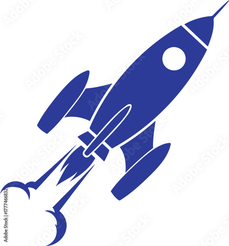 Blue rocket ship launching into space