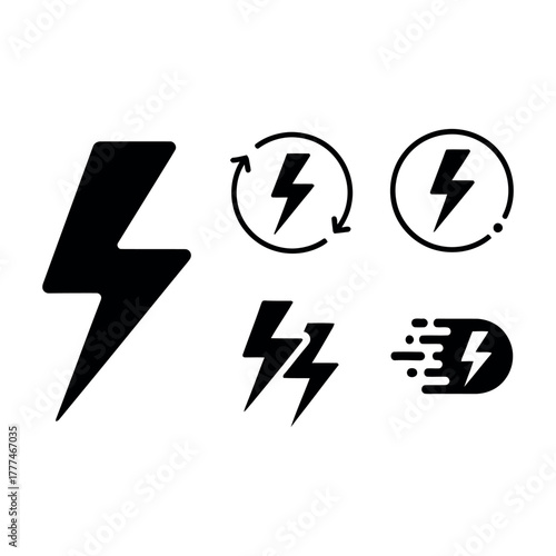 High Voltage Icons Set – Electrical Energy, Warning, and Power Symbols