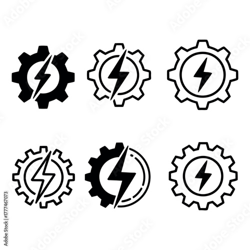 High Voltage Icons Set – Electrical Energy, Warning, and Power Symbols