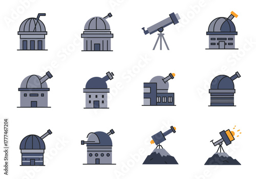 Observatory Collection Pixel Art Icon Set for Scientific and Educational Projects