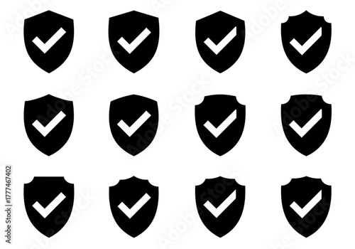 Assorted Shield Icons with Checkmarks Security and Protection Symbols