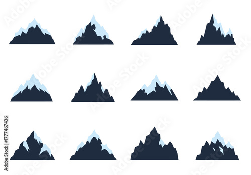 Mountain Range Collection Vector Silhouette of Peaks and Snow