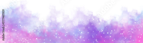 Shimmering cosmic nebula with twinkling stars isolated on transparent background
