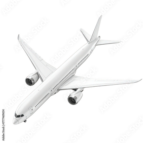 A sleek white passenger jet airplane isolated on transparent background