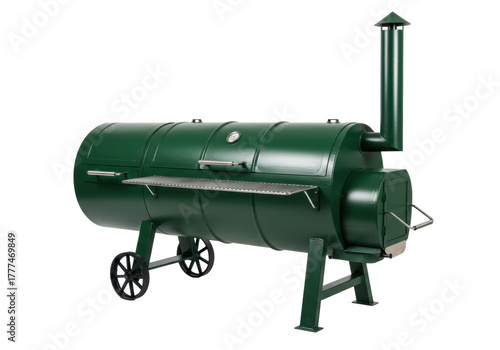 Photography Isolated Green BBQ Smoker, Summer Outdoor Cooking Equipment for Delicious Slow S