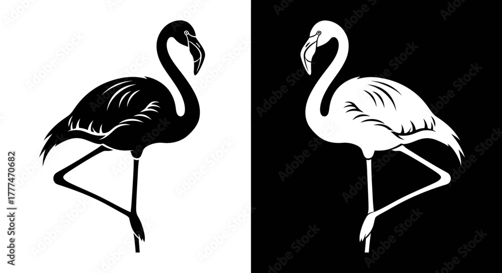 Obraz premium Elegant Black and White Flamingo Silhouettes Vector