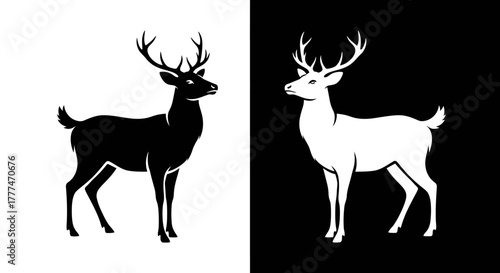 Elegant Black and White Deer Silhouettes