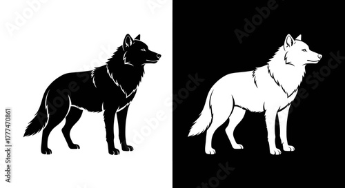 Stylized Black and White Wolf Illustration Contrast