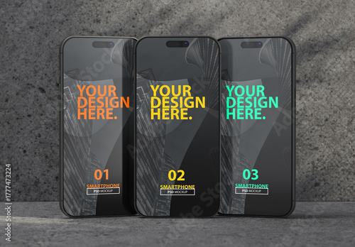Smartphone Mockup near concrete wall for App UI Design