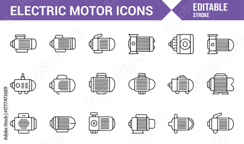 Industrial icon pack of electric motors and rotating mechanical components