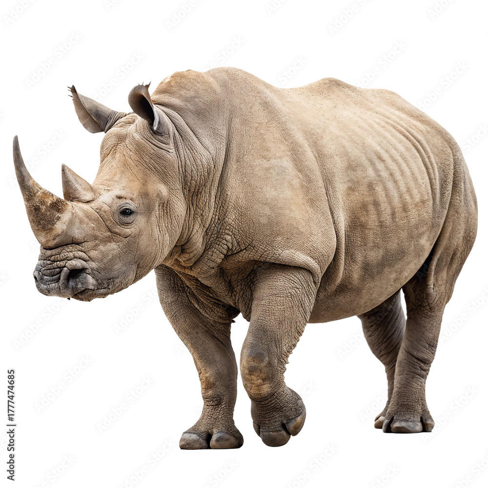 Fototapeta premium Rhino walking gracefully isolated on transparent background 