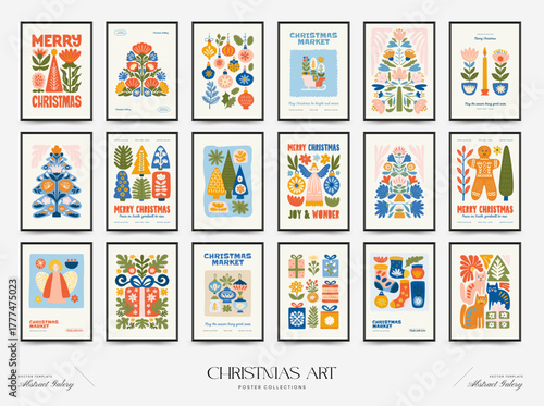 Merry Christmas and Happy New Year vertical flyer or poster template. Modern trendy minimal style. Hand drawn design for wallpaper, wall decor, print, postcard, cover, template, banner.