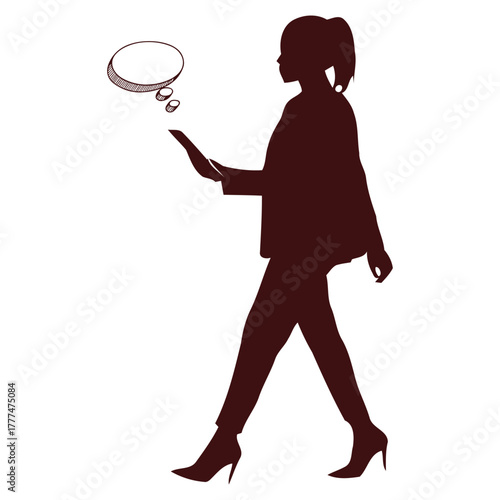 Professional Woman Walking and Thinking: Business Mobility And Communication, woman with megaphone