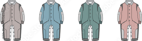 Set of Four Stylish Jumpsuits with Varied Colors and Modern Design