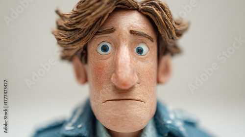 A sculpted individual with a look of concern and apprehension on his face, evoking contemplation