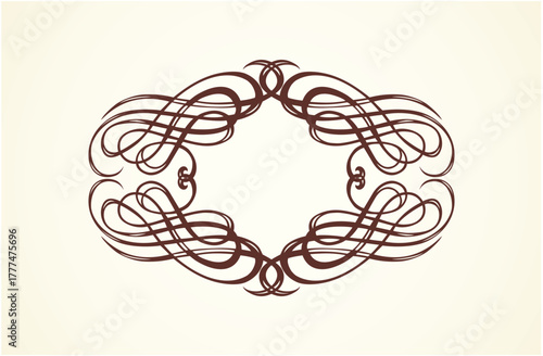 Old cute romantic book ribbon bow swirly tag swoosh element isolated on white paper card backdrop. Freehand black ink pen outline drawn curly corner sketchy in artistic rustic curlicue scrawl style