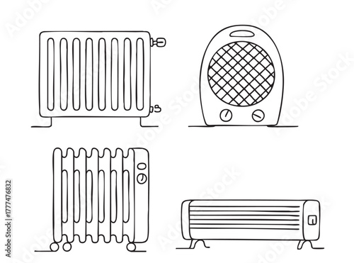 Battery. line sketch set objects elements heating elements