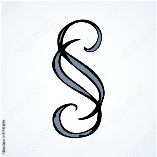 Old cute romantic book ribbon bow swirly tag swoosh element isolated on white paper card backdrop. Freehand black ink pen outline drawn curly corner sketchy in artistic rustic curlicue scrawl style