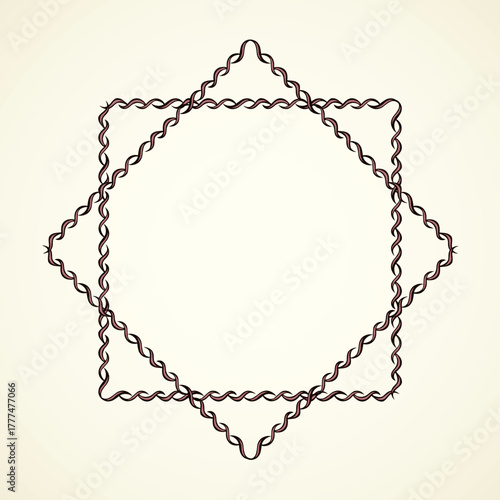 Old cute romantic book ribbon bow swirly tag swoosh element isolated on white paper card backdrop. Freehand black ink pen outline drawn curly corner sketchy in artistic rustic curlicue scrawl style