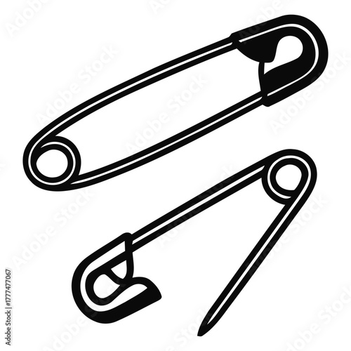 Safety Pin Pair: Fastening, Secure, and Sewing Accessory Icons