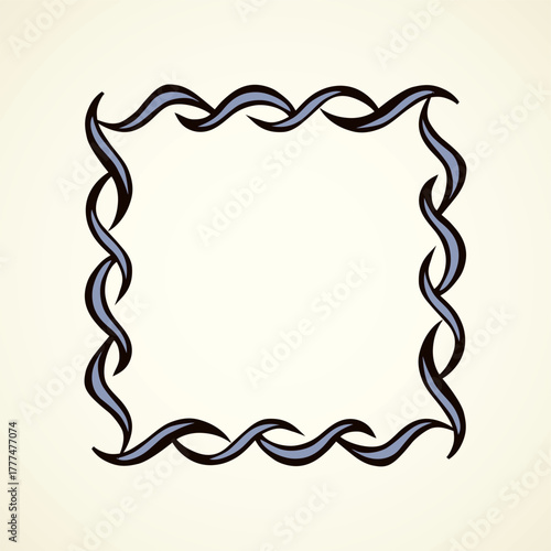 Old cute romantic book ribbon bow swirly tag swoosh element isolated on white paper card backdrop. Freehand black ink pen outline drawn curly corner sketchy in artistic rustic curlicue scrawl style