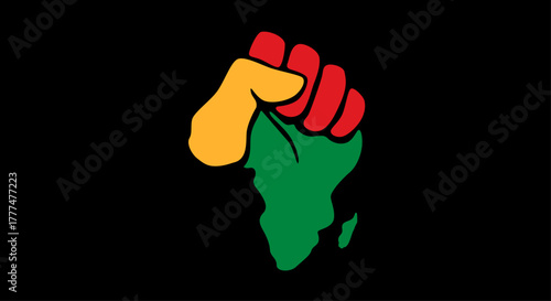 Pan-African Raised Fist and Africa Silhouette Symbol for Black History Month, Black Power, Unity, and Heritage