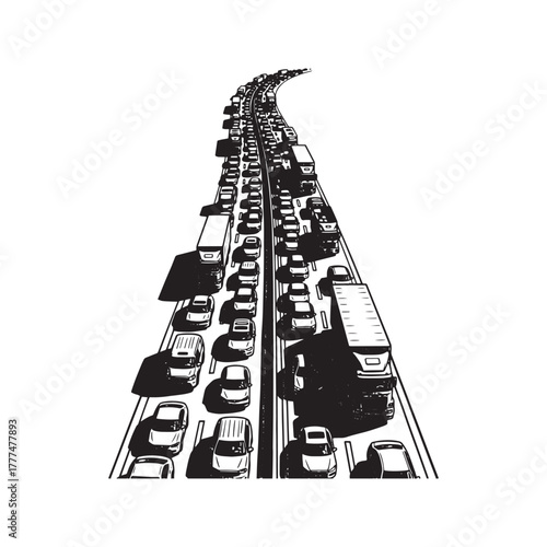Photos Traffic Jam Illustration, Cars and Trucks in Heavy Congestion on Highway, Black