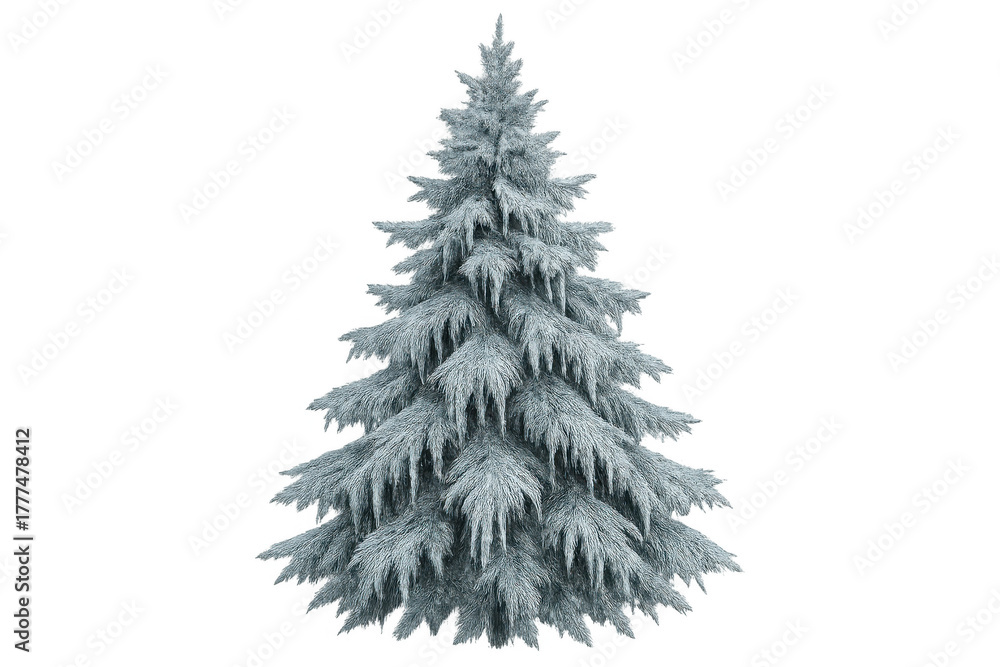 Naklejka premium White pine tree covered in heavy snow, symbolizing winter, christmas, and cold weather, on transparent alpha channel background