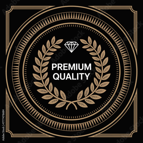 This refined image showcases a premium quality logo with classic elements, emphasizing luxury and excellence through its elegant design on a bold black background.