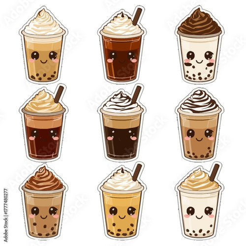 Cute Bubble Tea and Coffee Drinks Illustration