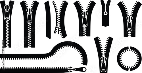 Variety of zipper designs: open, closed, curved, straight, circular