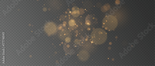 Golden sparkle dust and confetti explosion forming radiant luminous cloud of glowing luxury light on dark backdrop, perfect for celebration, glamour or magic design