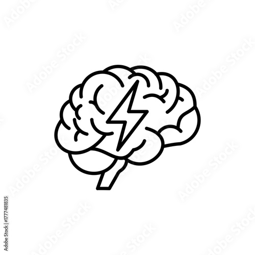 Displays Brain with Lightning Bolt for Neurology Concept Line Icon 