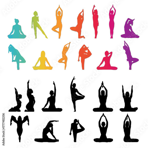 : Black Yoga Silhouettes Vector Collection