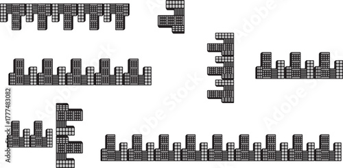 set of silhouettes of city