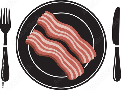 Round plate with bacon and utensils silhouette