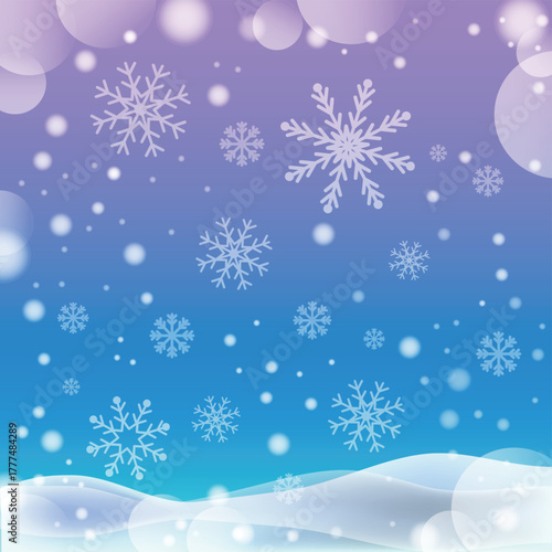 White falling snow, big snowdrifts, different snowflakes, festive Christmas background - Vector illustration