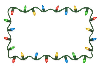 Christmas string light frame creating a festive border with colorful bulbs on transparent background