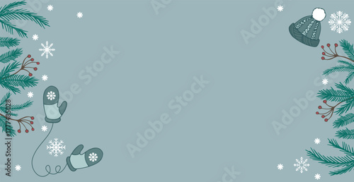 Hat and mittens in New Year's entourage - Vector illustration