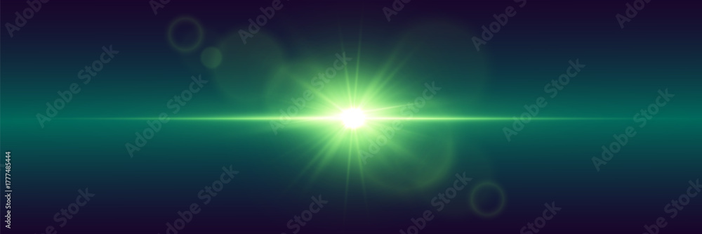 Obraz premium Glowing green light with bokeh and explosion highlights.