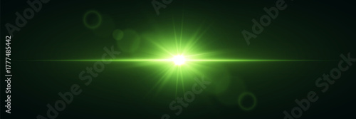 Glowing green light with bokeh and explosion highlights.