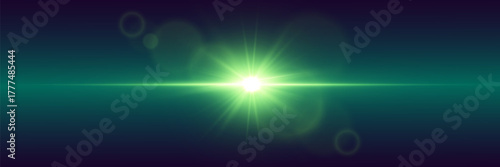 Glowing green light with bokeh and explosion highlights.